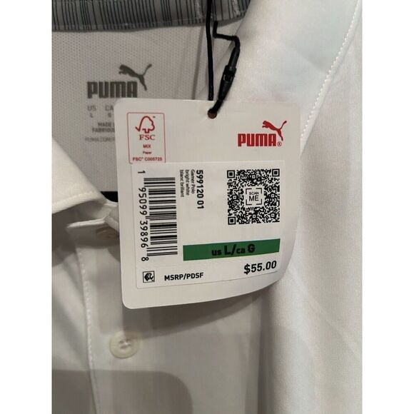 Puma Mens Large White Golf Polo Shirt Performance Stretch NWT - Picture 2 of 6